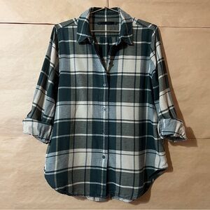 Jenni Kayne | Classic Flannel Shirt Hunter Plaid Button Front Cotton Size M